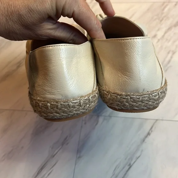 Cole Haan Cloudfeel knotted espadrilles beige tan leather natural flat pull on - Picture 5 of 7